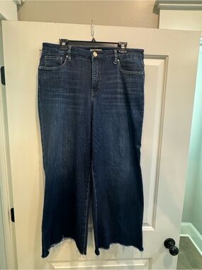 Kut from the Kloth Dark Blue Flared Raw-Hem Jeans